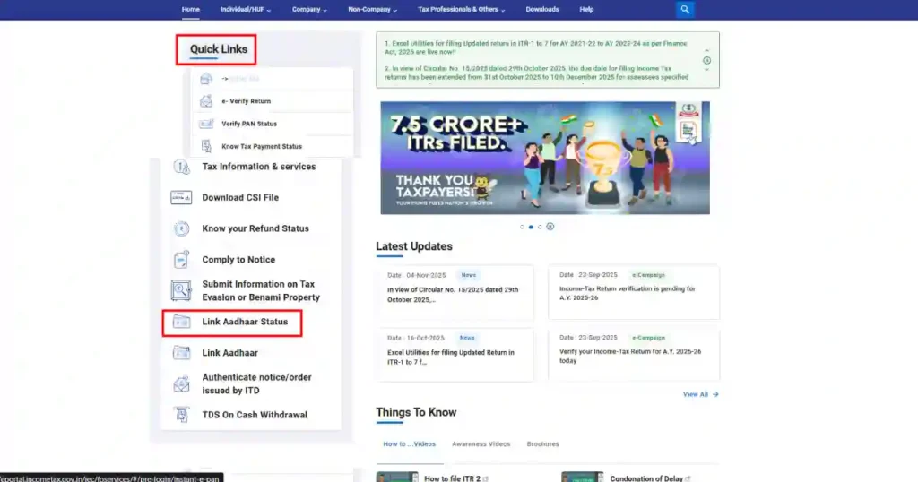 Aadhaar PAN Card Link Status