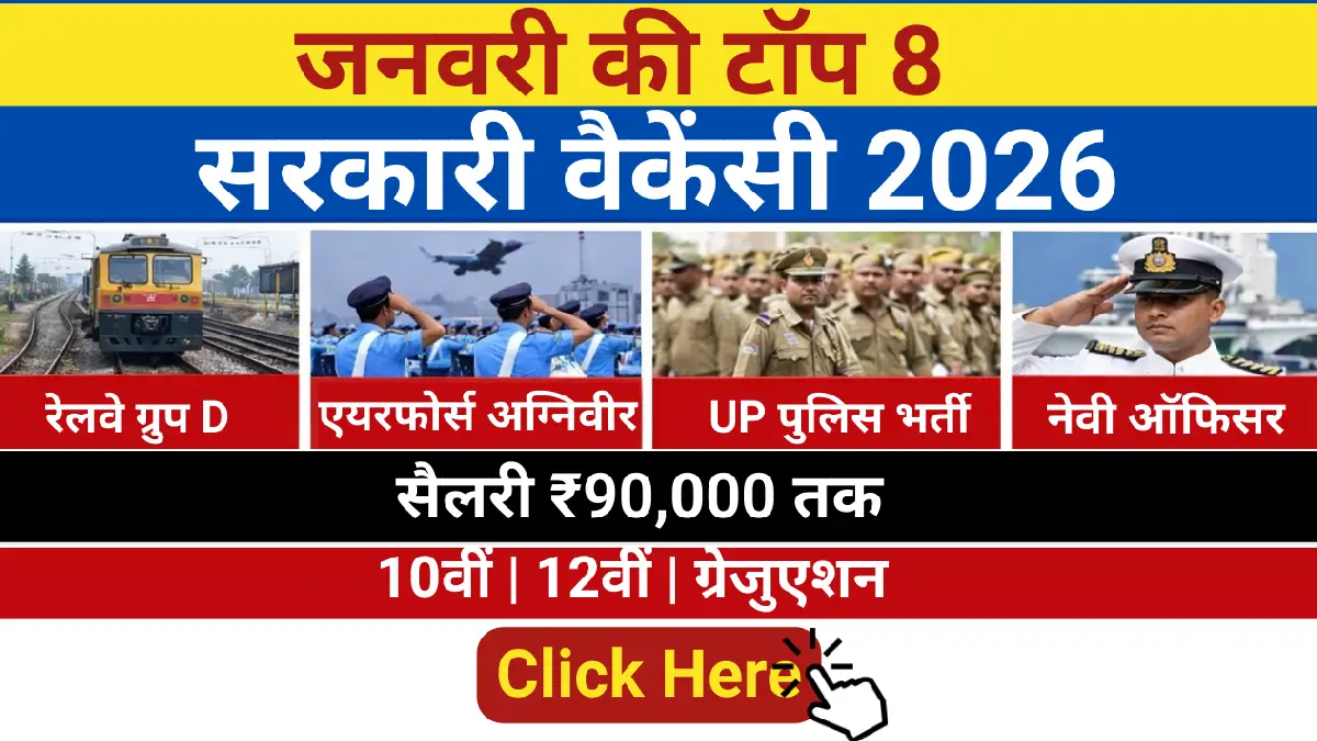 जनवरी की टॉप 8 सरकारी वैकेंसी 2026